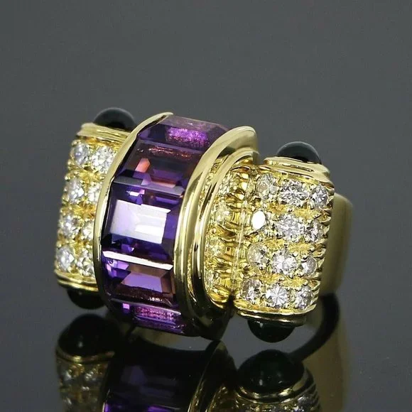 13248 Lagos Caviar 18K Yellow Gold Purple Amethyst Diamond Tourmaline Ring - Picture 3 of 10